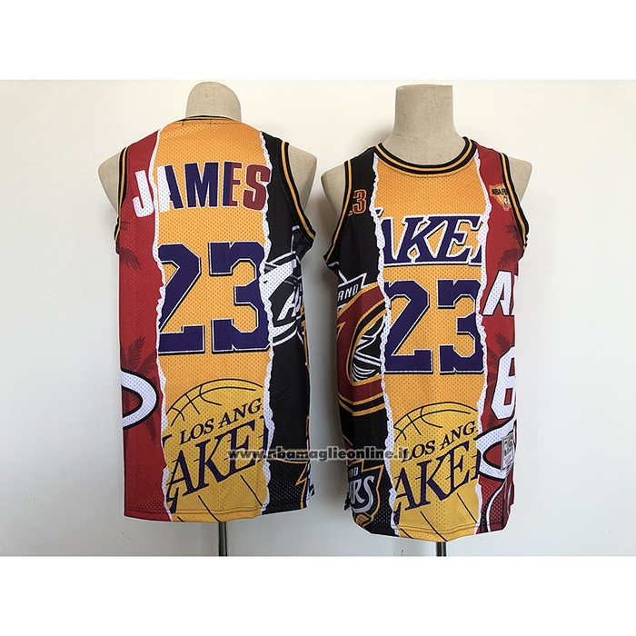 Maglia Los Angeles Lakers LeBron James #23 Heat Cavaliers Nero Rosso Giallo